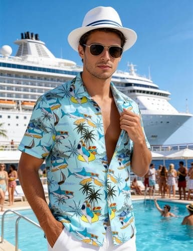 EoBeKee Hawaiian Shirt for Men, Shark Print Cool Short Sleeve Button Down Tropical Shirt for Summer Fishing & Surfing Holiday - Thumbnail 2