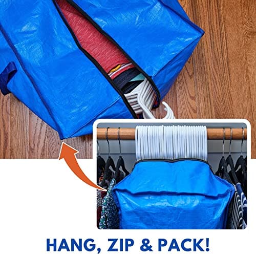 Creative Green Life Extra Large Moving Bags and Clothing Storage Bins with Strong Zipper & Carry Handles, Stackable, Heavy Duty Packing Moving Boxes for College Dorm Room Essentials (Blue, 4 Pack) - Thumbnail 6