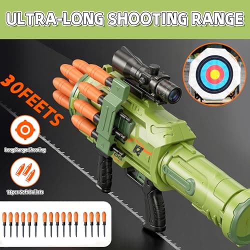 Toy Gun Toy Foam Blasters - New 2026 Jumbo Rocket Gun, Toy Rocket Artillery Launcher RPG Gun with 16 Foam Rockets Bullets, Outdoor Shooting Games Toy Guns for Kids 6-12 Year Birthday Xmas Gifts - Thumbnail 3