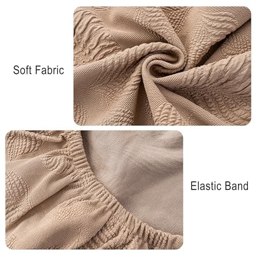 Genina Waterproof Dining Chair Covers Set of 4,Stretch Dining Room Chair Slipcovers with Leaf Jacquard,Removable Kitchen Chair Protector for Home,Restaurant,Banquet-Khaki - Thumbnail 4