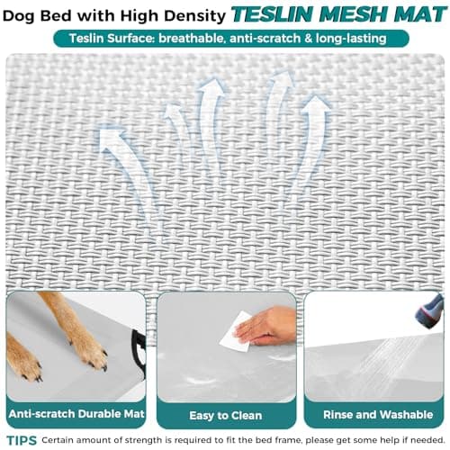 Libbipaw Windproof Elevated Dog Bed with Canopy & Stakes, 3-Sided 90% UV Block, Chew-Proof Teslin Mesh Mat for Large Dogs up to 150lbs(Grey Large) - Thumbnail 4