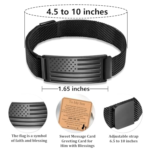 Miss Chipmunk American Flag Bracelet for Men Dad Son Brother Boyfriend Husband,Stainless Steel Bracelets Birthday Christmas Jewelry Gifts for Men Him(To My Dad from Son) - Thumbnail 5