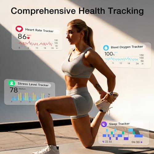 Smart Watch for Women (2 Bands), 1.27” HD Touchscreen Fitness Tracker with Bluetooth Calls, 105+ Sports Modes, Heart Rate/SpO2/Sleep Monitor, IP68 Waterproof, Smartwatch Gift for Wife Mom Girlfriend - Thumbnail 4