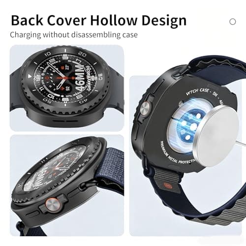 SDOCEBF Rotating Metal Bezel Case for Samsung Galaxy Watch 8 Classic 46mm, Luxury Metal Frame with Back Cover, Slim Shockproof Protective Bumper Cover, Black/White - Thumbnail 4