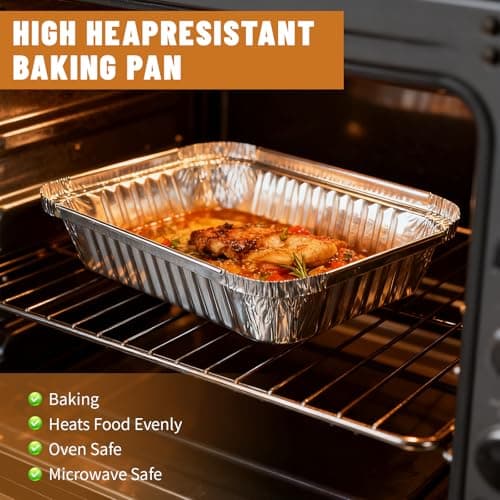 DORARA 8.5x6 Aluminum Pans with Lids - 50 Pack 2.25 LB Foil Pan For Cooking, Heating, Baking Cakes, Storing, Take Out, Roasting or Homemade Breads - Aluminum Baking Pans Disposable - Bottom: 6.8x4 - Thumbnail 4