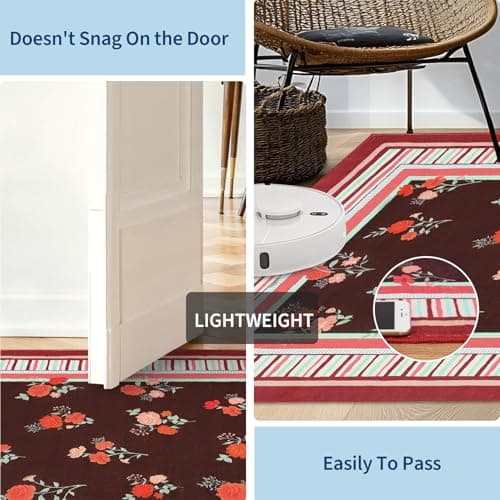 GarveeHome Red 2x3 Area Rug, Vintage Floral Machine Washable Small Rug, Non Slip TPR Backing, Soft Entryway Mat for Kitchen Bathroom Bedroom Nursery - Thumbnail 5