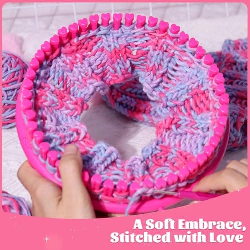 PREBOX Knitting Loom Craft Kit for Kids & Beginners - Create Hat & Scraf with Yarn, Hook Needle, Birthday Gifts Ideas for Teens Girls Age 6-8 8-12 14+, Rose Loom - Thumbnail 5