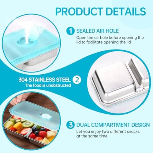 4 Pack Stainless Steel Snack Containers Reusable, Grab and Go 2 Compartment Food Storage Meal Prep Containers with Lids Stackable for Travel Camping School Lunch, Gifts for Gym Home Cooks (4, Blue) - Thumbnail 6