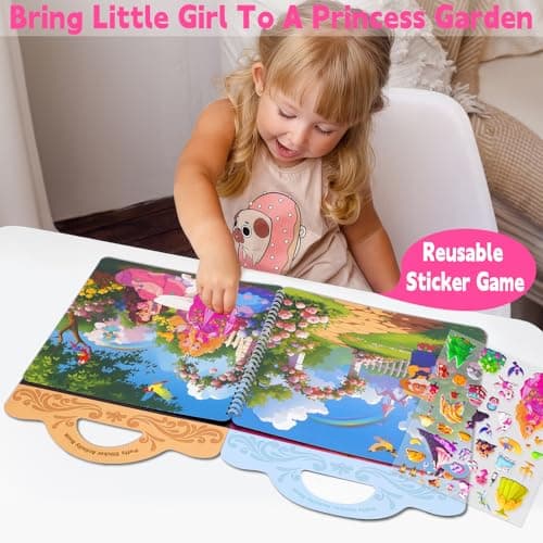 Reusable Sticker Book for Girls,Puffy Stickers Activity Book for Toddlers,Learning Toys for 4 5 6 Year Old Girl Princess Story Books,Kids Travel Toys for Airplane Road Trip,Christmas Birthday Gifts - Thumbnail 3
