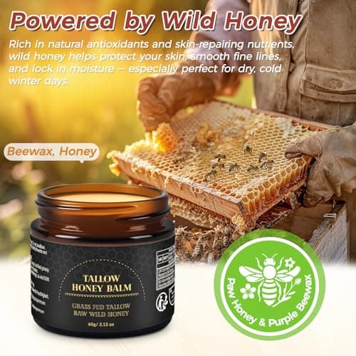 Mokasakiso Beef Tallow for Skin,Tallow and Honey Balm,Organic Grass-Fed Beef Tallow Balm with Honey, Face and Body Moisturizer(60g) - Thumbnail 2