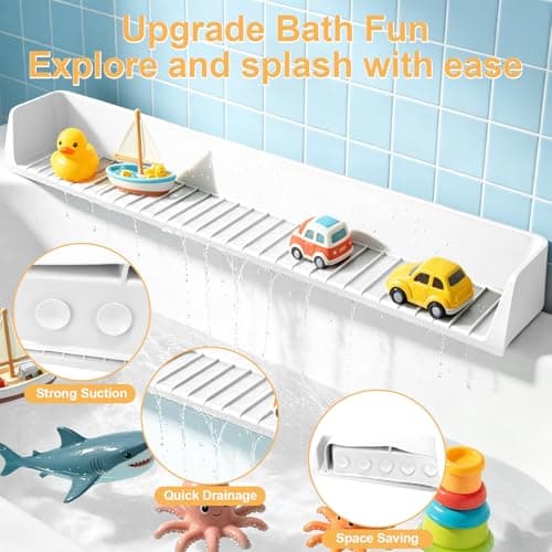 Bathtub Splash Guard, Silicon Bath Tub Toy Storage with Suction Cups, Water Splash and Spill Prevention Tub Edge Guard for Bathroom (White) - Thumbnail 5