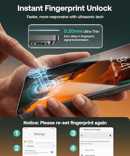 GolbinBox 9H+ for Samsung Galaxy S26 Ultra Screen Protector [12FT Military-Grade] Aerospace Glass Anti-Blue Light Full Coverage Fingerprint Unlock Touch Sensitivity Case Friendly Bubble-Free 2 Pack - Thumbnail 4