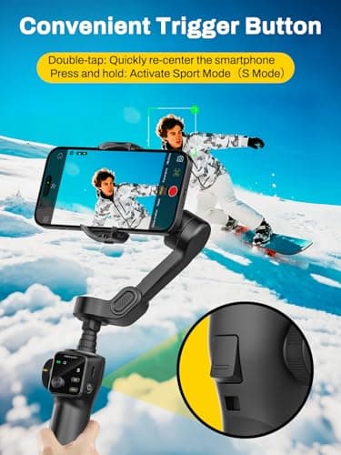 AOCHUAN Gimbal Stabilizer for iPhone w/Bluetooth Remote, 3-axis Phone Stabilizer w/7.8” Extension Rod, AI Face Tracking Smartphone Gimbal, Gesture Control for Video Shooting - Smart V8 Kit Black - Thumbnail 6