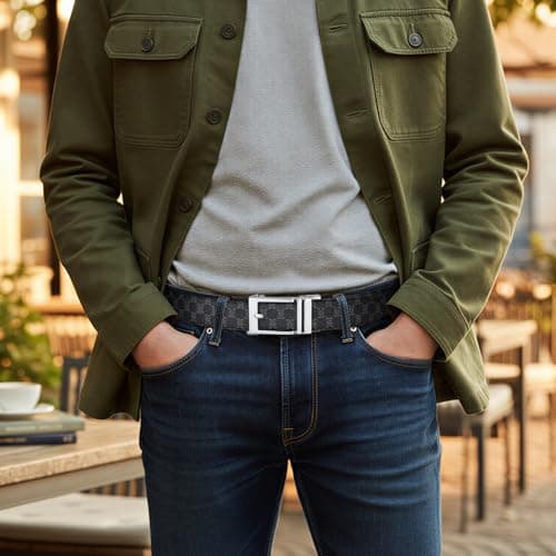 ITIEZY Ratchet Belt for Men - 1 3/8" Click Leather Belt for Dress and Casual, No Holes Adjustable Trim to Fit - Thumbnail 2