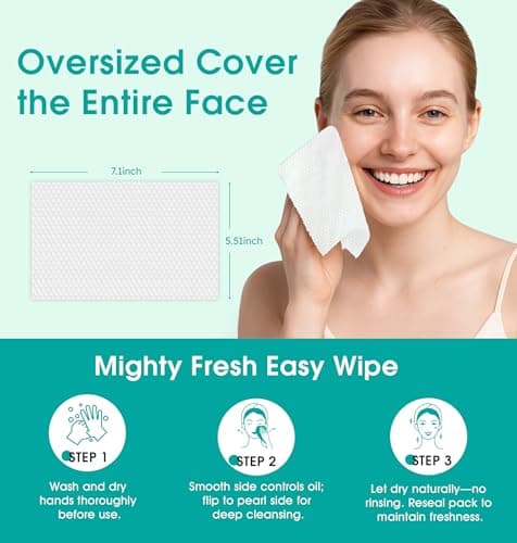 Facial Cleansing Wipes, Tea Tree Oil Extract for Face Cleansing, Salicylic Acid for Acne Treatment, Hydrating Pore Care for Sensitive Skin, Exfoliating & Soothing Double-Sided Cleansing Wipes (28PCS) - Thumbnail 5
