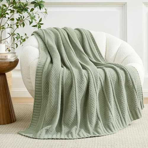 Amélie Home Premium Chenille Throw Blanket, Soft Cozy Moss Stitch Knit Blanket for Couch, Sofa, Chair, Home Decor, Sage Green 50"x60" - Thumbnail 3
