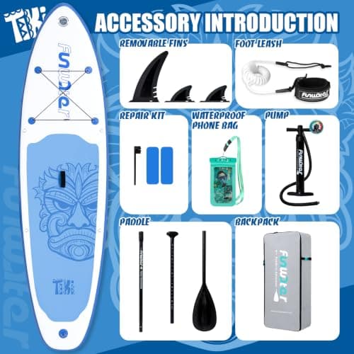 FunWater SUP Inflatable Stand Up Paddle Board 10'6×33"×6" Ultra-Light Inflatable Paddleboard with ISUP Accessories,Fins,Adjustable Paddle, Pump,Backpack - Thumbnail 4