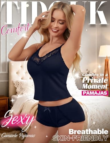 Tidouk Women's Sexy Pajama Set Lace Lingerie Nightwear Cami PJ Sets with Elastic Waist Shorts(Navy Blue,XX-Large) - Thumbnail 4
