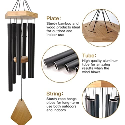 Wind Chimes 30 Inches Deep Tone Memorial Wind Chimes with Hook for Mother's Day/Housewarming/Christmas, Patio, Garden, Yard, Home Decor, Black - Thumbnail 2