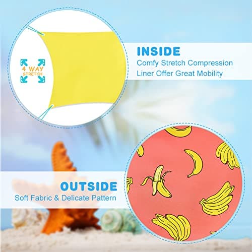 Cozople Little Boys Quick Dry Swim Trunks UPF50+ Stretchy Compression Liner Swim Shorts Summer Stylish Banana Graphic Boxer Brief Bathing Suit for Kids Anti Sand Chafe Swimwear Size 4 - Thumbnail 5