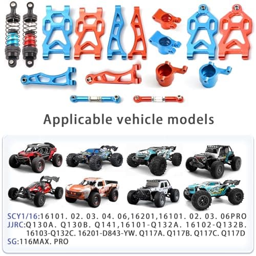 RC 1/16 Front and Rear Arm Upgrade Parts 8 Sets Shock Absorber Steering Block Rear Axle hub Aluminium Replacement Metal Suspension Accessories for SCY 16101 16102 JJRC Q130A Q141 Q117 RC Car - Thumbnail 4