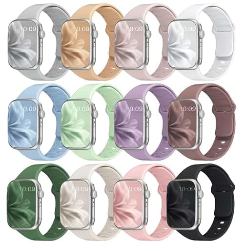 12 Pack Sport Bands Compatible with Apple Watch Band 38mm 40mm 41mm 42mm 44mm 45mm 46mm 49mm for Women Men,Soft Wristband Silicone Strap for iWatch Bands Series 11 10 9 8 7 6 5 4 3 2 1 Ultra SE - Image 1