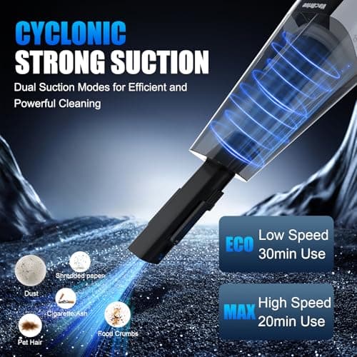 Handheld Vacuum Cordless, Ultra-Strong Suction Car Vacuum Portable Cordless, Rechargeable Hand Held Car Vacuum Cleaner High Power with Multi-Nozzles & Washable Filter for Car, Home, Pets, White&Black - Thumbnail 2