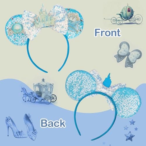 BTXJLLY Hairband for Women Glitter Sequin Mouse Ears Headband Costume Accessory for Adults & All Ages, Perfect for Theme Parks, Birthday Celebrations, Halloween & Cosplay Events (Castle) - Thumbnail 3