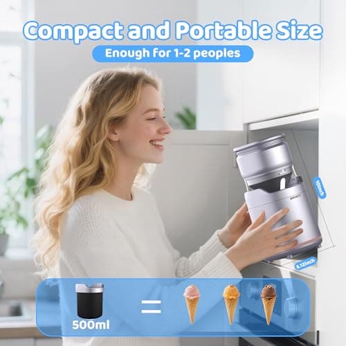 BRIOBITE Ice Cream Maker,Rechargeable Soft Ice Cream Machine with Low Noise,Compact for 1-2 Servings,Perfect for Sorbet,Gelato,Frozen Yogurt,Silver - Thumbnail 4