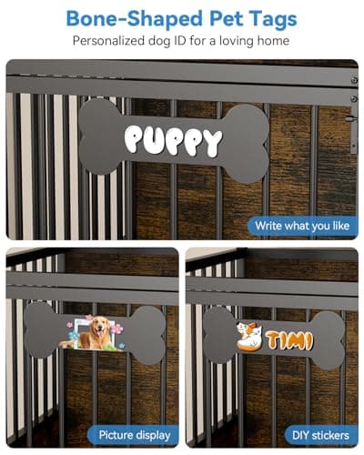 Petrova 40" Dog Crate Furniture with LED Light & Power Outlets, Heavy Duty Indoor Dog Kennel for Small/Medium Dogs, Wooden Dog Cage with Open Shelves, Storage Drawers, Lockable Wheels, Brown - Thumbnail 4