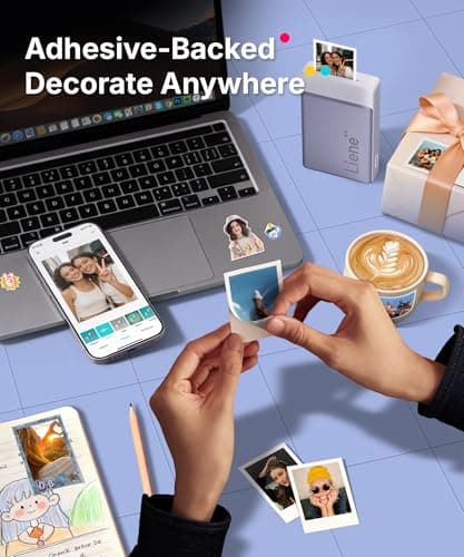 Liene Pearl N200 Pro Portable Photo Printer, Instant Mini Picture Printer for iPhone Smartphone, Thermal Dye Sublimation, Bluetooth Sticker Printer 50 Sheets 2x3 Adhesive Paper & 5 Cartridges, Purple - Thumbnail 4