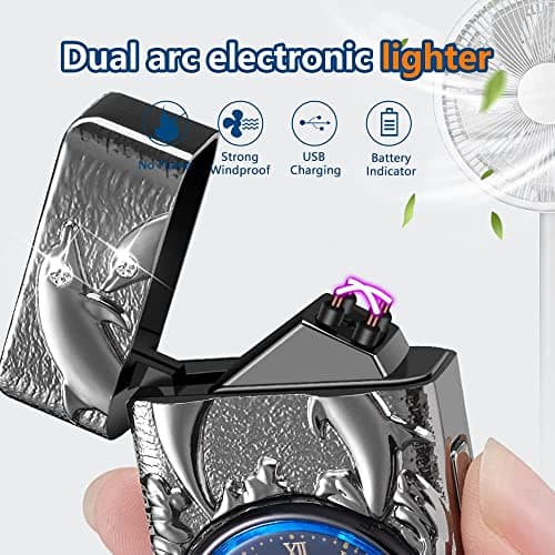 GADATOP Electric Lighter Rechargeable Windproof Lighter Plasma Lighters with 3D Dolphin Relief Built-in Clock LED Light for Daily Use Travel Essentials (Black) - Thumbnail 2