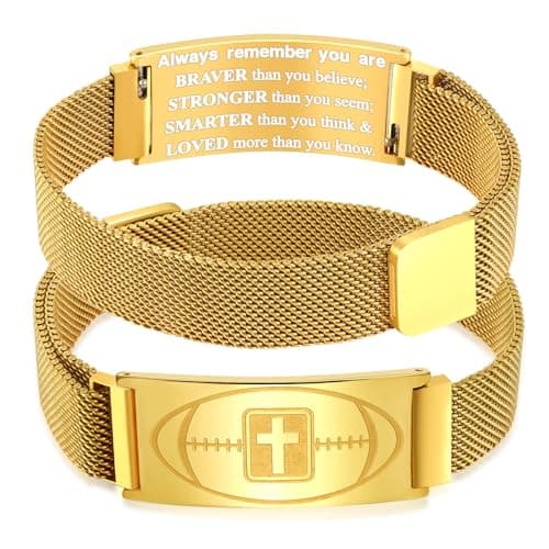 GLEZZA Football Bracelet Jewelry Gifts,Faith Cross Bracelets for Men Jewelry Gift Religious Baptism Easter Gifts for Teens Teams Son Grandson Brother,Adjustable Size - Image 1