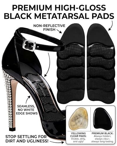 DAZZORA 4 Pairs Metatarsal Pads for Women - 0.22" Extra Thick Ball of Foot Cushions for Instant Pain Relief & Shoes Too Big, Soft Gel High Heel Inserts, Reusable & Non-Slip Forefoot Pads, Black - Thumbnail 2