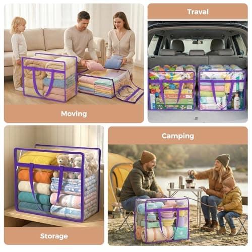 Budding Joy 6 Pack Clear Zippered Storage Bags for Clothes,40L Closet Organizers and Storage Containers Vinyl Moving Bag for Bedding, Linen, Blankets, Comforters, Clothing & Toys - Thumbnail 6