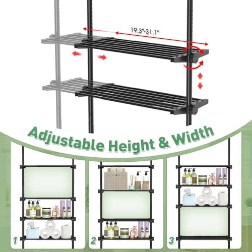 SUNALLY Over The Toilet Storage Shelf, 4-Tier Adjustable Over Toilet Bathroom Organizer,Tension-Mounted Bathroom Storage Rack for Ceilings, No Drill Space-Saving Shelving for Small Rooms,Black - Thumbnail 2