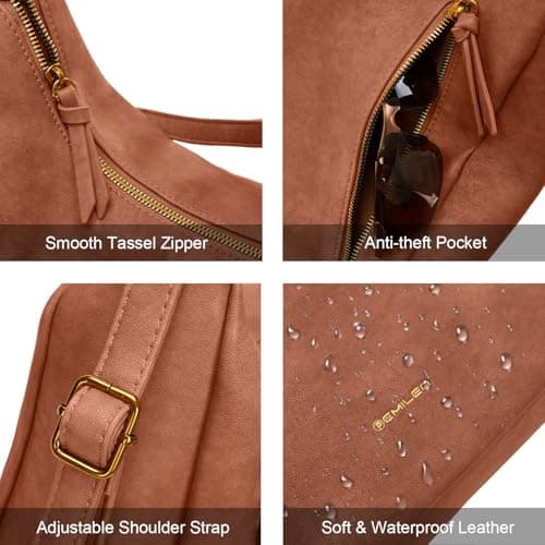 Women Hobo Bag Faux Leather Tote Handbags, Brown - Thumbnail 6