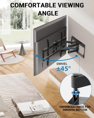 Pipishell Full Motion TV Wall Mount for 42-85 inch LED TVs up to 132lbs, Fits 65 75 Inch Swivel TV Mount Bracket with Articulating Arms, Max VESA 600x400mm, Fits 12” 16" Wood Studs - Thumbnail 6