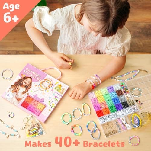 Sistenia Girls Gifts Bracelet Making Kit, 20 Colors Polymer Clay Beads with Charms Letter Beads Arts and Crafts Kit Jewelry Making Set Cute Stuff Birthday Gift Idea for Kids Ages 6-15 - Thumbnail 2