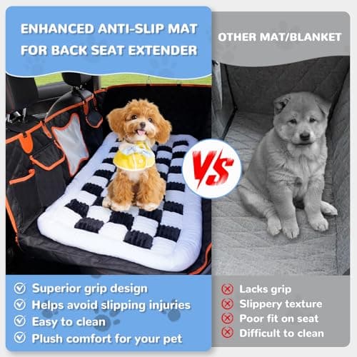 Backseat Pet Bed Mat, Fit for Backseat Extenders,Plaid Dog Bed for Car Back Seat,Non-Slip Travel Pet Pad for Car, SUV, Truck, Couch Cover, Washable Backseat Cushion(Black and White,24.8" x 54") - Thumbnail 3