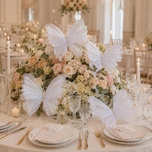 8 Pcs Large & Small White Butterfly Decorations, 3D Silk Butterflies Wall Decor with 3 Big 20 Inch & 5 Small 12 Inch Butterflies for Wedding, Baby Shower, Birthday Party, Nursery & Event Decoration - Thumbnail 5
