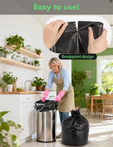 Aievrgad 13-Gallon Biodegradable Trash Bags: 50 Count Compostable Heavy Duty Kitchen Trash Can Liners, 1.26 Mil Thick Unscented Black Garbage Bags, Tear & Leak Proof for Food/Waste/Garden/Office, 50L - Thumbnail 3