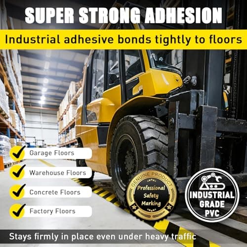OWYR Floor Marking Tape, 1.1mm Extra Thick Heavy Duty Yellow and Black Safety Tape, 2 Inch Width x 100FT Industrial Adhesive Caution Tape for Warehouse, Factory, Forklift & High Traffic Floors - Thumbnail 5