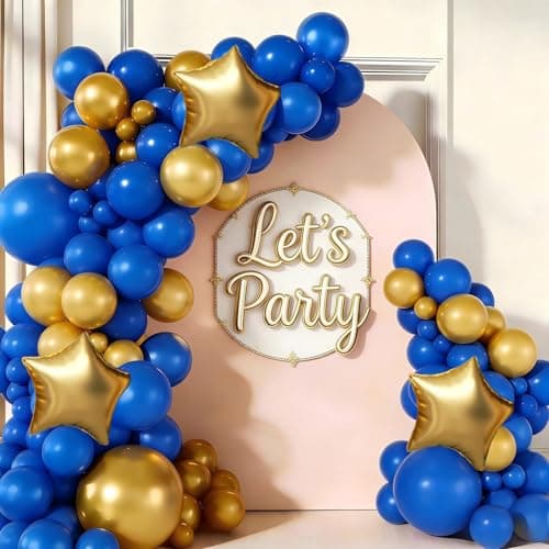 Royal Blue and Gold Balloon Garland Arch Kit, Navy Blue White and Gold Balloons with Star Foil Balloons for Anniversary Graduation Wedding New Year Birthday Party Decorations - Image 1