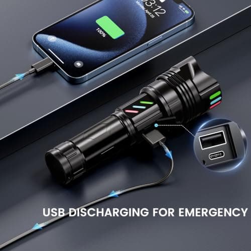 Super Bright Flashlight 100000 High Lumens Rechargeable,Powerful Long Distance 3280ft Strong LED Flash Lights,Long Lasting 10H LCD Digital USB Discharging Function,Focus & Brightness Adjustable - Thumbnail 5