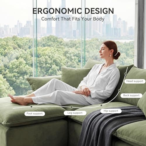 ceamorfco 108" Modern L-Shaped Modular Sectional Sofa for Living Room, Corduroy Upholstery Green, Oversized 3-Seater Couch with Deep Seat and Movable Ottoman – No Assembly - Thumbnail 3