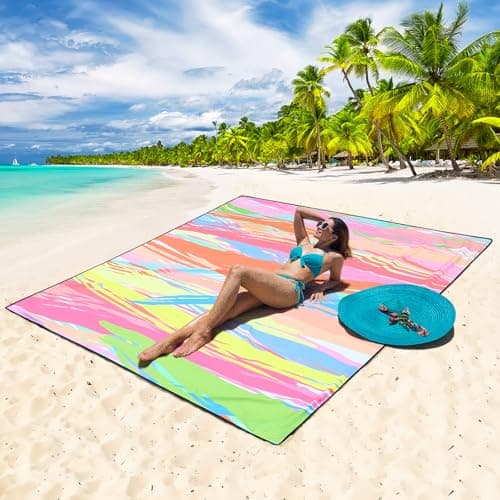 HIHOHO Beach Blanket Waterproof Sandproof Extra Large Beach Mat 79" X 83"/120"x108"for 1-8 Adults Quick Drying Durable Outdoor Picnic Mat for Beach Travel Camping Hiking - Thumbnail 4