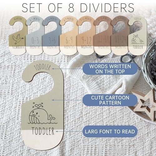 ITDYB Baby Closet Dividers for Clothes Organizer - Set of 8 Wooden Double-Sided Baby Clothes Size Dividers form Newborn to Toddler for Daily Gender-Neutral Baby Nursery Decor - Thumbnail 2