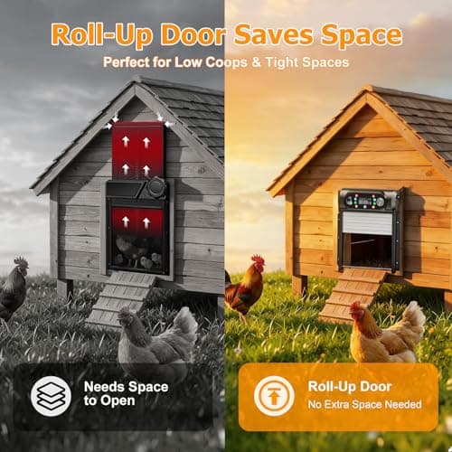 Automatic Chicken Coop Door Solar Powered, Large 9.45" x 10" Opening, Roll-Up Auto Chicken Door Opener with Light Sensor, Timer & Remote Control, Anti-Pinch Aluminum, Weatherproof for Outdoor - Thumbnail 5