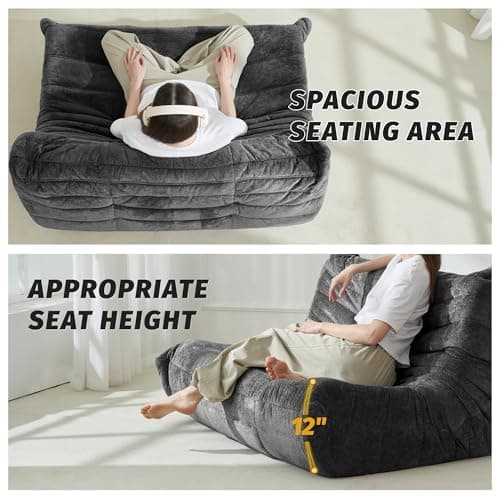 Homguava Bean Bag Chair, Giant Beanbag Chairs for Adults, Memory Foam Fireside Chair, Large Lazy Floor Sofa, Sofa Couch with High-Rebound Foam, Lounge Chair for Living Room, Bedroom (Grey, Loveseat) - Thumbnail 4
